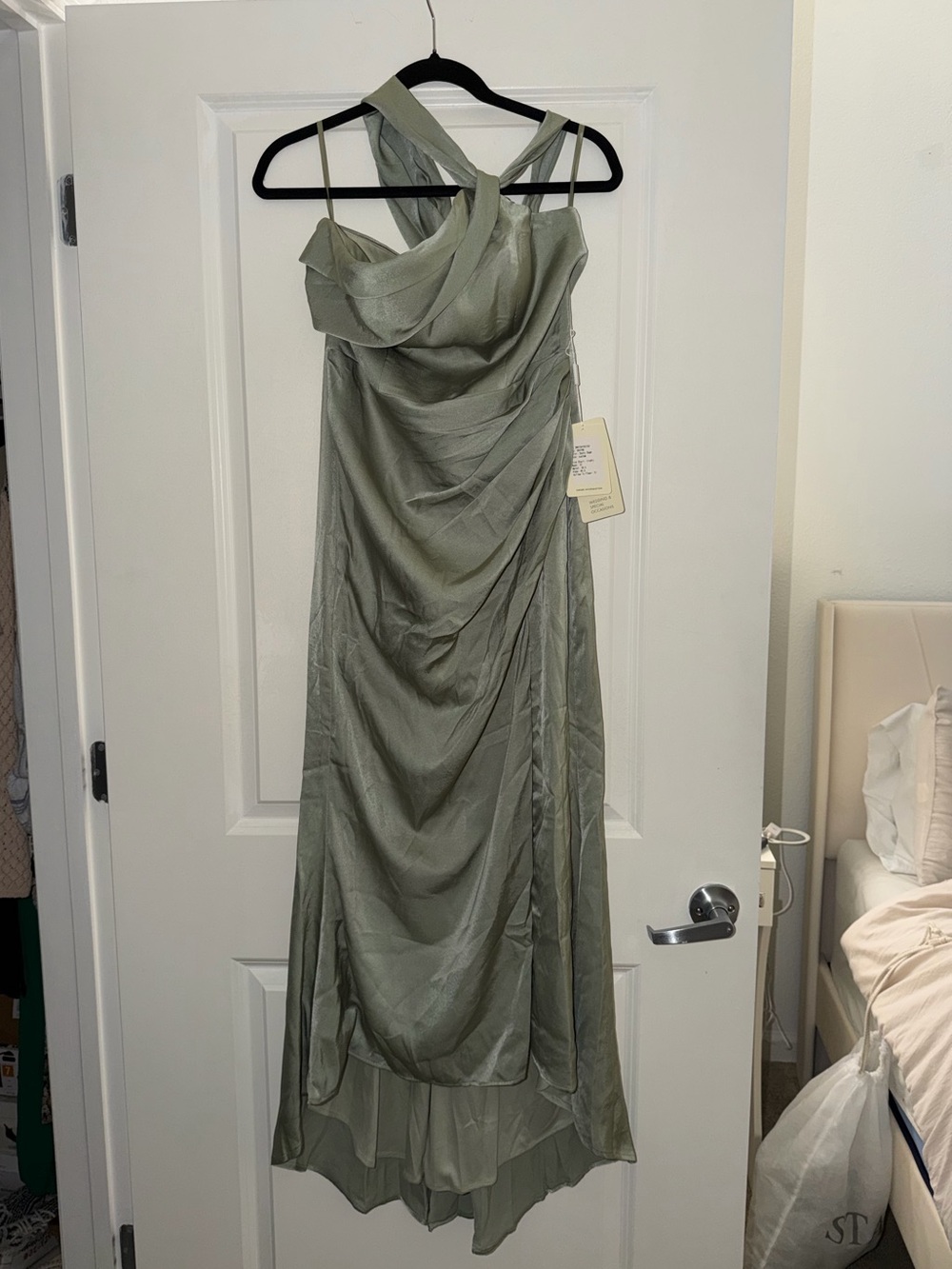 Elegant Sage Green Draped Evening Dress